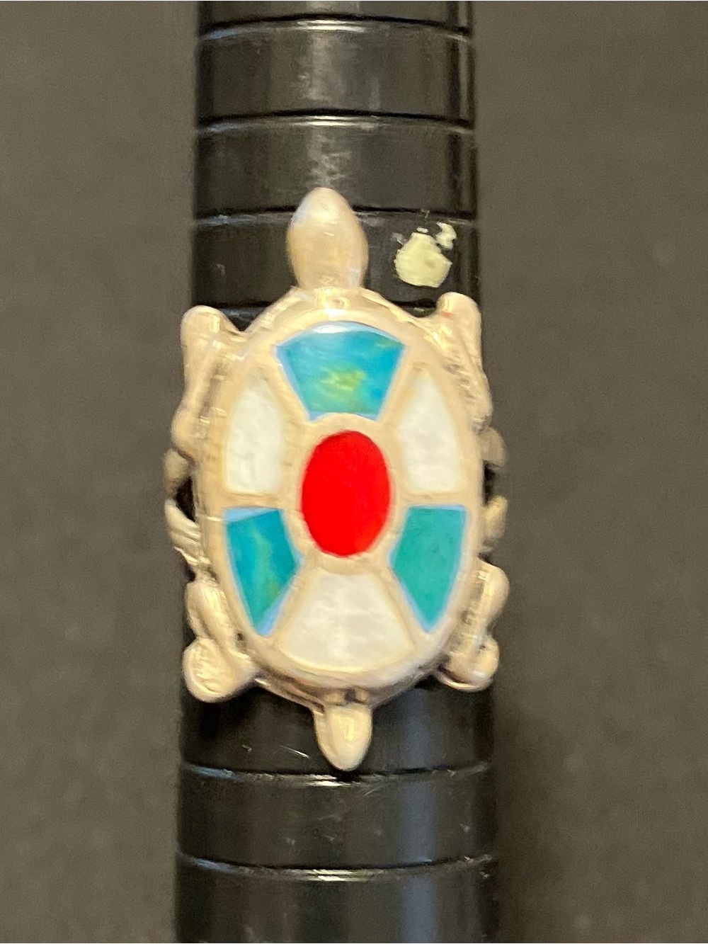 VINTAGE STERLING SILVER NATIVE AMERICAN MULTI STONE INLAY TURTLE RING SIZE 5